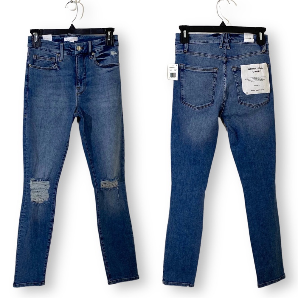 GOOD AMERICAN Good Legs Crop Distressed High Rise Skinny Ankle Jeans - Picture 2 of 8